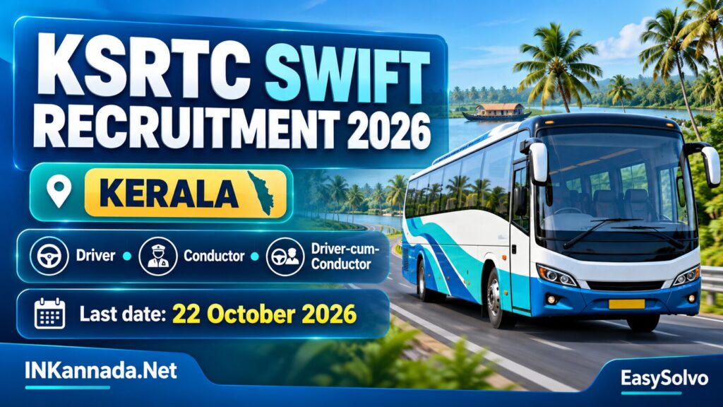 KSRTC SWIFT Recruitment 2026: 1,040 Driver & Conductor Posts in Kerala — recruitment news illustration
